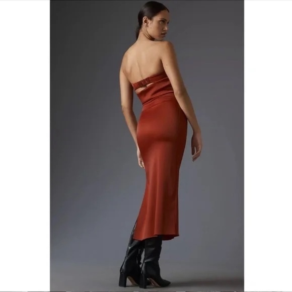 NWT Anthropologie "RED" Strapless Cowl Back Midi Dress XS - Picture 3 of 5